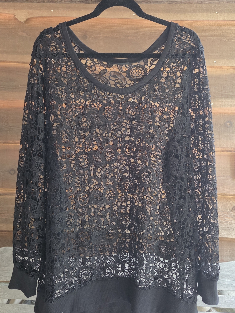 Lane Bryant Black Crochet Lace Long-Sleeve Top